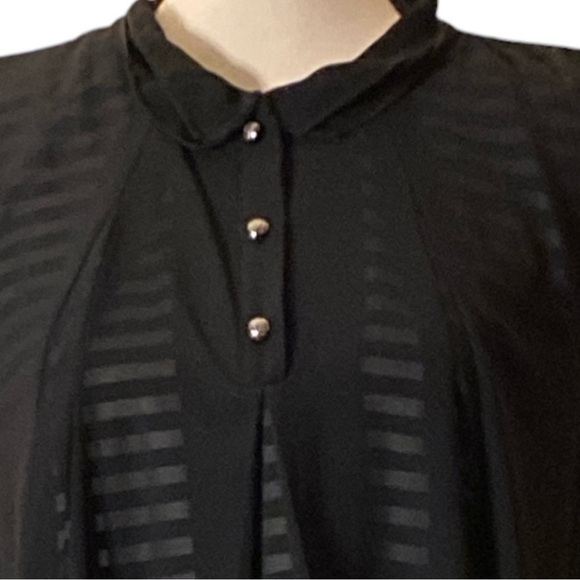 LAVENA- black & white stripe sleeveless dress with sheer black swing overlay - Picture 2 of 9